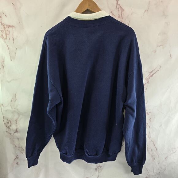 Vintage Sweatshirt Womens XL Navy Double Collar Granny Bird Chickadee Pinecone - Picture 5 of 12